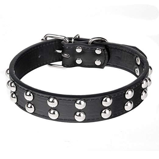 Itery Durable Leather Studded Pu Leather Dog Collar Adjustable 17---21 Inch