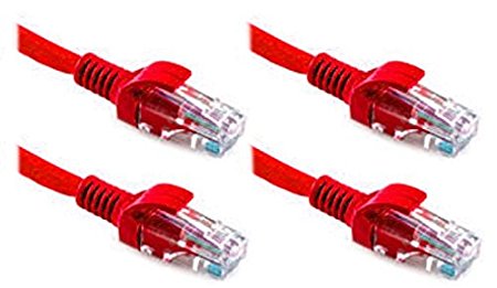 FiveStarCable Cat5e Snagless Ethernet Patch Cable, 3ft, 6ft,10ft, 15ft, 25ft, 50ft cat5e cables (6 Ft (4-pack), Red)