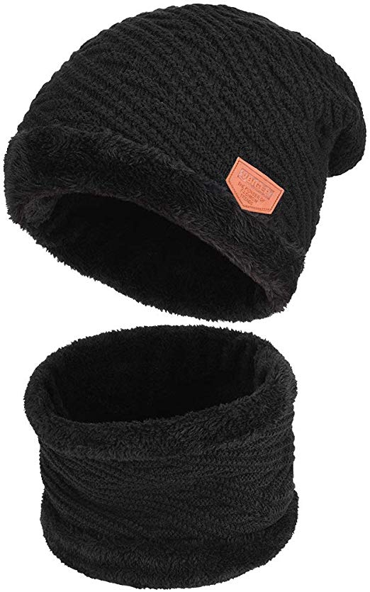 VBIGER 2-Pieces Winter Beanie Hat Scarf Set Warm Knit Hat Thick Knit Skull Cap for Men Women