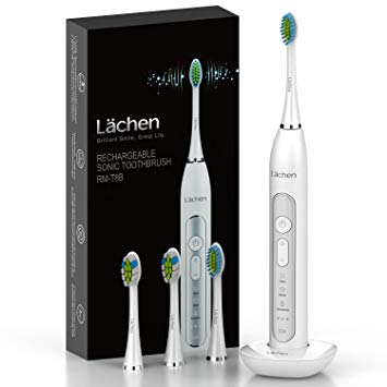 Lächen Electric Toothbrush, Sonic Toothbrush for Adults, Wireless Rechargeable 3 Modes with 3 Intensities 3 Hours Charge 60 Days Use, 2min Timer Clean IPX7 Waterproof 4 Replacement Brush Heads, RM-T8