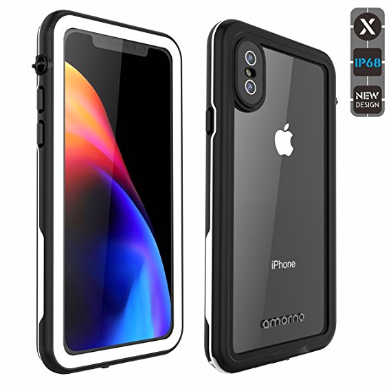 iPhone X Waterproof Case, AMORNO Underwater Full Sealed Cover Wireless Charging Support Snowproof Dirtproof Shockproof with Built-in Screen Protector for iPhone X