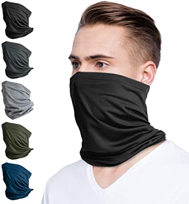 LUNGEAR 5 Pack Bandanas Neck Gaiter for Men and Women Scarf Balaclava for Cycling Outdoor Black