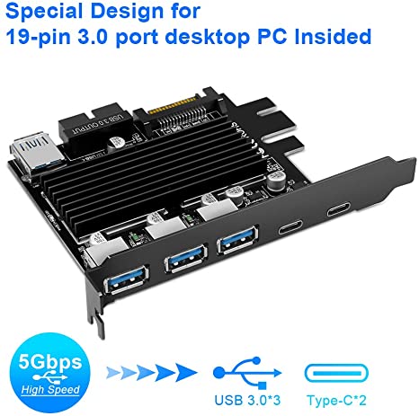 Internal USB 3.0 Hub Expansion Card, Type-C Internal Expansion Card Hub Including 2Type C  3USB Expand Port Compatible with MacOS, Linux, and Windows 10,8.1,8,7,XP, No Driver Required Plug and Play