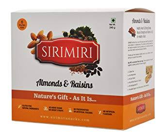 Sirimiri Nutrition Bar - Almonds & Raisins - Pack Of 6 (Each 40 Gm) No Preservative, No Added Sugar, Gluten Free, Soy Free