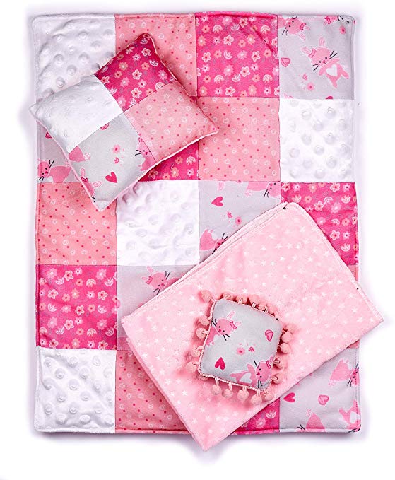 DreamWorld Collections - Quilt - 4 Piece 18 inch Doll Bedding Set - Fits American Girl Doll and Other 18 inch Dolls (Dolls not Included)
