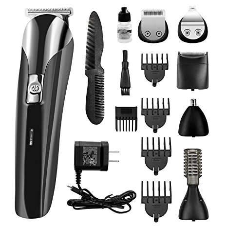 Bovon Multifunctional All in One Men's Grooming Kit Pro Beard Trimmer Hair Clippers Cordless Rechargeable Hair & Nose & Ear & Mustache & body Trimmer Electric Razor-Best Gift for Daddy (black)