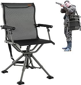 COSTWAY Folding Hunting Chair, 360° Silent Swivel Hunting Blind Chair w/Oversized Duck Feet & Padded Armrests, 400 LBS Load Capacity, Portable Ground Hunting Chair for Outdoor Fishing Camping