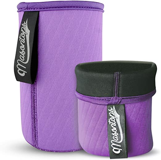 Masontops Wide Mouth Mason Jar Neoprene Sleeve - Purple - Triple Insulated Cozy - 2 Sleeves Cover 16-24 oz & Quart Sizes