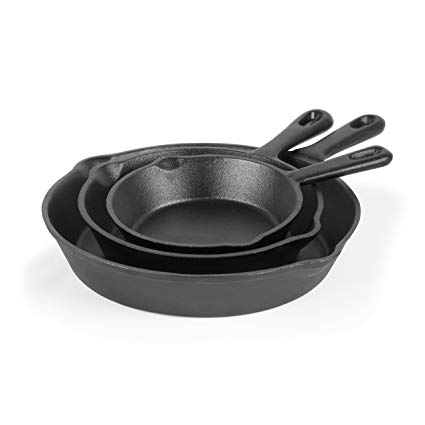Commercial Chef Cast Iron Skillet Pan 3-Piece Set – Round Cast Iron Skillet 8 inch, 10 inch, and 12 inch, Pre-seasoned Cast Iron Cookware