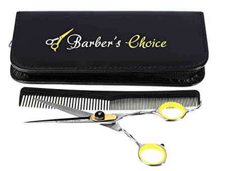 Professional Hair Cutting Barber Scissors/Shears with Comb and Case - 6.5'' Overall Length - Japanese Stainless Steel - Sharp Razor Edge - with Adjustment Tension Screw - by Barber's Choice
