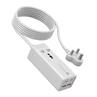 Portronics Adapto Volt 65 65W High Speed 5-in-1 Power Strip with 2 Type C PD Ports, 2 Mach USB Ports and 1 AC Power Socket, Compatible with Laptop,Smartphones, iPhones, Tablet, Power Bank(White)