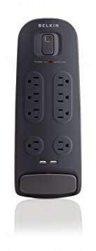 Belkin 8-Outlet AV Power Strip Surge Protector with 6-Foot Power Cord and 2.1 Amp USB Charging, 3000 Joules, Black (BV108050-06-BLK)