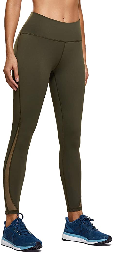 CRZ YOGA Naked Feeling High Waist 7/8 Leggings Mesh Yoga Tight Workout Leggings with Zip Pocket-25 Inches