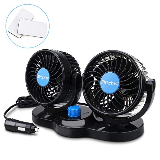 Color You 360 Rotating Free adjustment Dual Head Car Auto Cooling Air Fan Powerful Quiet 2 Speed Rotatable 12V Ventilation Dashboard Electric Car Fans Summer Cooling Air Circulator