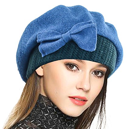 VECRY Lady French Beret 100% Wool Beret Floral Dress Beanie Winter Hat