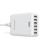 USB Charger RAVPower 50W 10A 6-Port USB Desktop Wall Charger Charging Station with iSmart Technology for iPhone iPad Samsung Galaxy Google Nexus Motorola HTC LG Nokia Lumia and More White