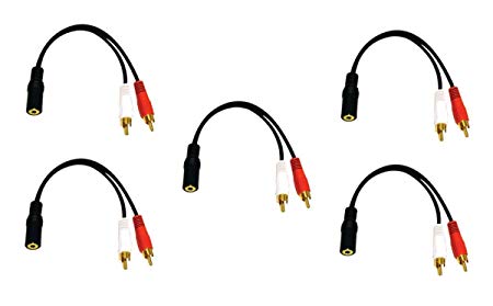 C&E 5 Pack 2 x RCA Male, 1 x 3.5mm Stereo Female, Y-Cable 6 Inch, CNE614106