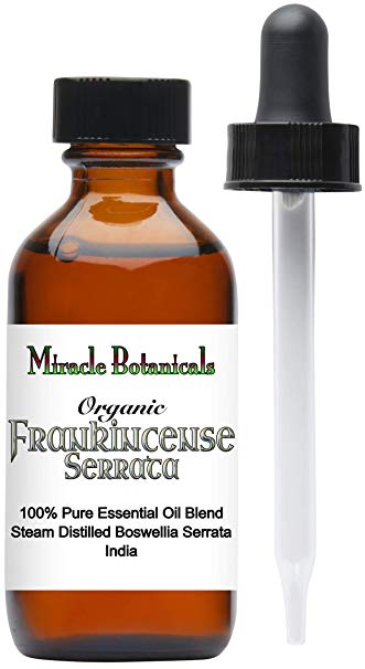 Miracle Botanicals Organic Frankincense Essential Oil - 100% Pure Boswellia Serrata - Therapeutic Grade - India - 60ml/2oz.