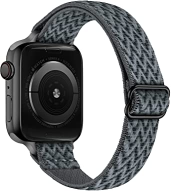 SICCIDEN Slim Stretchy Bands Compatible with Apple Watch Band 45mm 44mm 42mm 41mm 40mm 38mm, Women Elastics Nylon Thin Band Strap for iWatch SE Series 7 6 5 4 3 2 1 (Dark Gray/Black, 45mm 44mm 42mm)