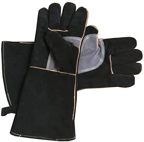 Safety Work Gloves, Heat Resistant Stove Fire Glove,Cotton & Leather Gloves with Long Sleeve,Perfect for Grill,Bread Oven,BBQ,Mig,Fireplace,Kitchen