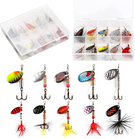 Magreel Fishing Lures Spinners Baits Spinnerbait Spoon Set with Tackle Bag Trout Bass Salmon Pike Walleye Perch 10pcs/16pcs