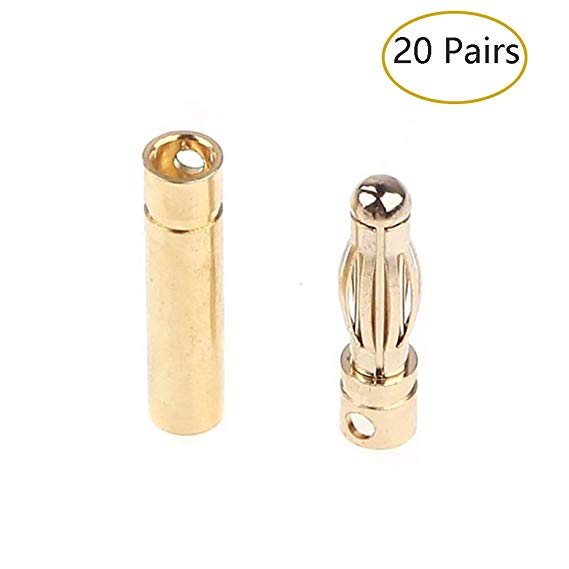Youme 20 Pairs 4mm Gold Bullet Banana Connector Plug for RC Lipo Battery