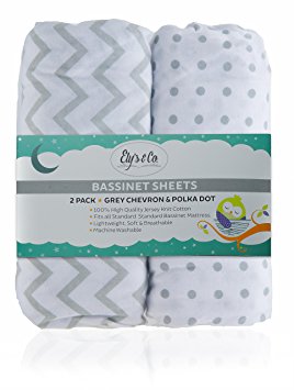 Bassinet Sheet Set 2 Pack 100% Jersey Cotton for Baby Girl by Ely's & Co. - Grey Chevron and Polka Dot by Ely's & Co.
