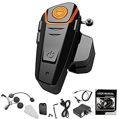 AUTOLOVER 1000M Motorbike Bluetooth Headset, Motorcycle Helmet Intercom Interphone and Audio For MP3 player/GPS/Walkie-Talkie, Hands Free & FM radio (Single)