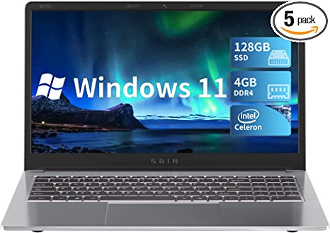 SGIN Laptop 15.6 Inch Laptops 4GB RAM 128GB ROM SSD Windows 11 Laptops with FHD 1920x1080 Display, 2.8Ghz IPS Display Intel Celeron N4020C Supports 512GB TF Card Expansion