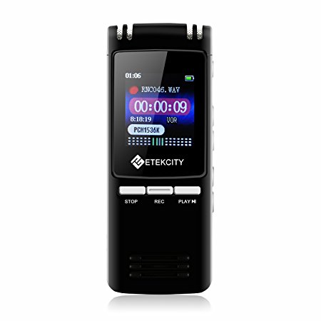 Etekcity Steel Portable Rechargeable 560 Hours Recording Digital Audio Voice Recorder Dictaphone & Music Player with Built-in Loudspeaker, Schedule Recording & Voice Activated Recording Function, 8GB/Black