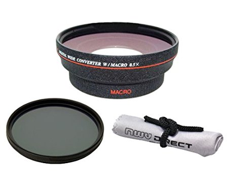 58mm (High Definition) 0.5x Super Wide Angle Lens With Macro (Wider Alternative To Canon WD-H58W)   82mm Circular Polarizing Filter   Nwv Direct Micro Fiber Cleaning Cloth