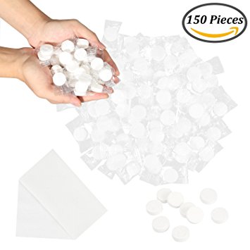 Coobey 150 Pieces Compressed Towels Portable Mini Compressed Coin Tissue for Travel Sports, Beauty Salon or Home Hand Wipes