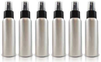 2oz Mini Bullet-style Aluminum Fine Mist Spray Aluminum Atomizer Bottles: 6-pack