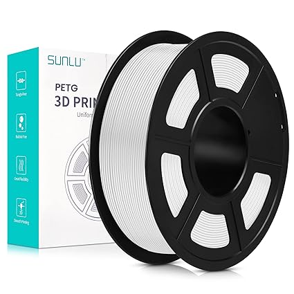 SUNLU 3D Printer Filament, Toughness PETG Filaments for 3D Printing, Neatly Wound Filament, High Strength, Better Flow of SUNLU No Clogging Premium PETG Filament 1.75  /- 0.02 mm, 1KG Spool, White