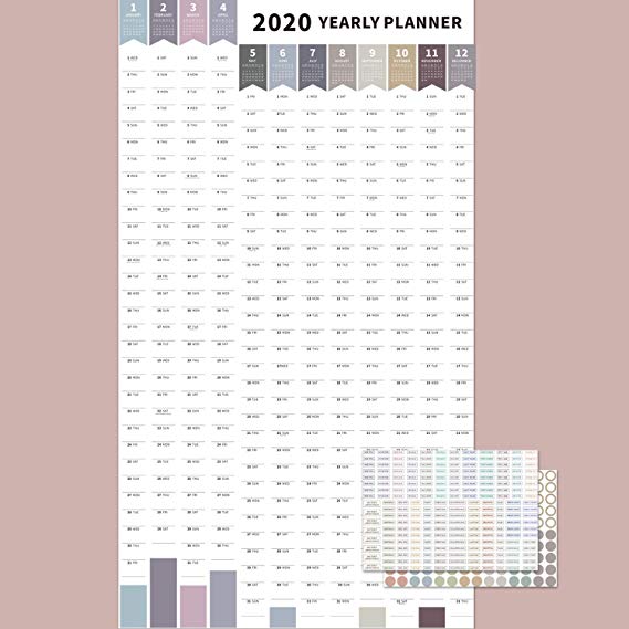 2020 Yearly Wall Calendar - 20" x 34" Large Jumbo Annual Academic Planner with Stickers for Business Office Home Kitchen