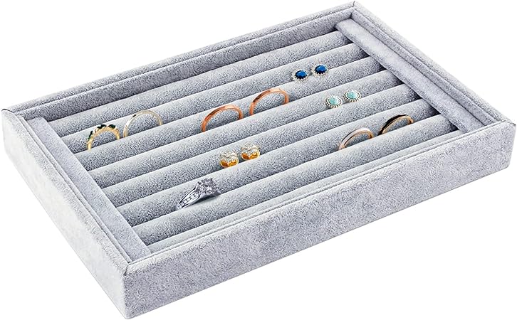 Velvet Ring Earrings Display Box, Cufflinks Trays Showcase Display Ring Insert Case Holder Organizer Great for Gifts,Grey