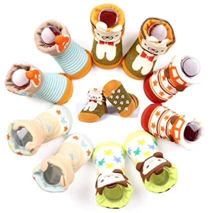 Dicry 5 Pairs Soft Non-slip Skid Unisex Baby Socks 3D Ears Newborn Toddler Gift