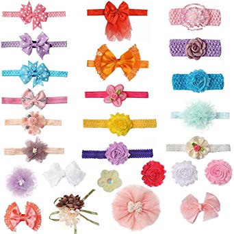 pony princess Baby Girl Headbands 26 PCS Flower(Bowknot) and 16PCS Bands Freely Combine for Newborn, Toddler and Childrens Hair Accessories