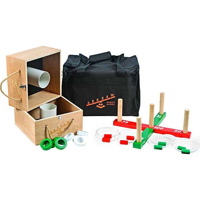 Wooden Ring Toss Game and Washer Toss Game Set - Backyard Games for Kids - Yard Games for Adults and Family - Includes Rope Rings, Washers, and Carry Bag - Games for Outside and Inside