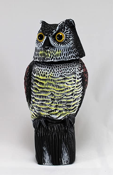 Home and Garden Products Large Realistic Owl Decoy With Rotating Head Bird Pigeon Crow Scarer Scarecrow