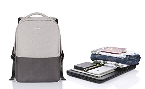 Backpack For School Water Resistant Travel Canvas Daypack Fits up to 17 Inch Laptop With USB Charging Port (gray)