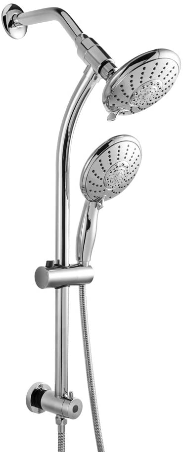 LORDEAR Commercial Flexible 5 Functions Double Rain Hotel Spa Dual Bathroom Shower Heads Handheld Combo,Polished Chrome Shower Set with Adjustable Slide Bar and Stainless Steel Hose