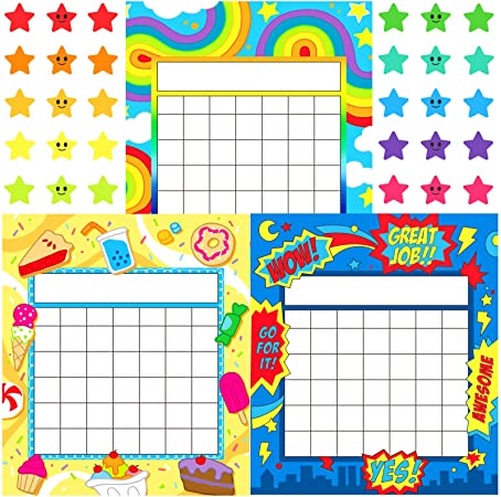Youngever 81 Pack Classroom Incentive Chart in 3 Designs with 480 Star Stickers, Animal and Planet Design