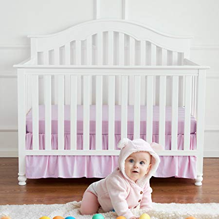 TILLYOU Crib Skirt Percale Ruffled, 100% Natural Cotton, Nursery Crib Bedding Skirt for Baby Boys Or Girls, 14" Drop/Lavender