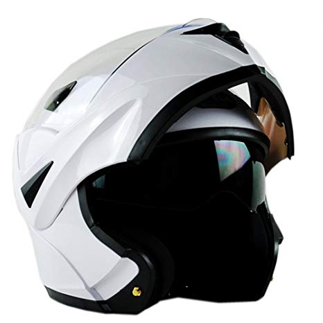 ILM 10 Colors Motorcycle Flip up Modular Helmet DOT (M, White)