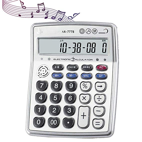 EIGIIS Musical Function Calculator 12-Digits LCD Display Calculator with Alarm Clock and Voice Reading Popular in The YouTube (Style 1)