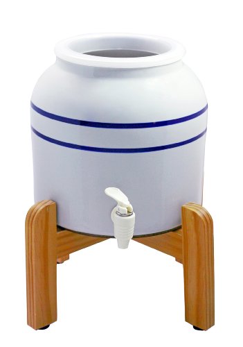 New Wave Enviro Porelain Dispenser with Wood Counter Stand Blue Striped