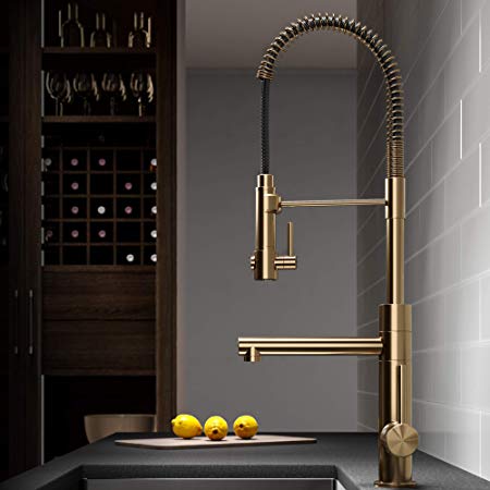 Kraus KPF-1603BG Artec Pro 2-Function Commercial Style Pre-Rinse Kitchen Faucet with Pull-Down Spring Spout and Pot Filler, 24.75 Inch, Brushed Gold Finish