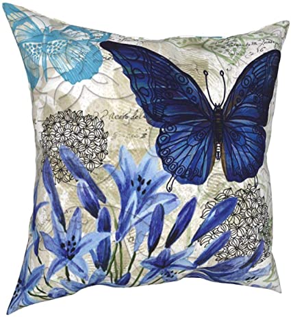 Mixcder Blue Butterfly Throw Pillow Cover Home Decor Cushion Case Sofa Couch Bed Outdoor Chair Square Gift Pillowcase 18 x 18 Inches