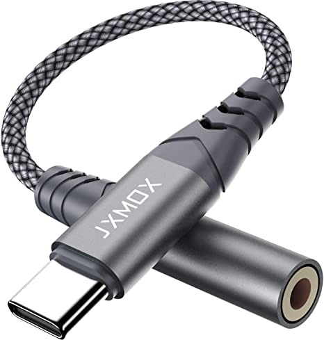 JXMOX USB Type C to 3.5mm Female Headphone Jack Adapter,USB C to Aux Audio Dongle Cable Cord Compatible with Pixel 4 3 2 XL, Samsung Galaxy S20 Ultra Z Flip S20  Note 10 S10 S9 Plus, iPad Pro(Grey)